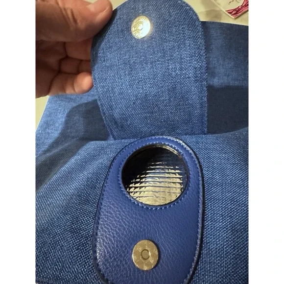 NWT Portovino City Tote Bag Blue Canvas Wine Purse With Hidden Insulated Compart - Picture 11 of 12